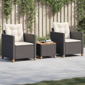 Table and chairs with cushions 3 pieces PE rattan black acacia wood by vidaXL, Garden sets - Ref: Foro24-366309, Price: 204,9...