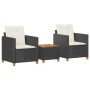 Table and chairs with cushions 3 pieces PE rattan black acacia wood by vidaXL, Garden sets - Ref: Foro24-366309, Price: 204,2...