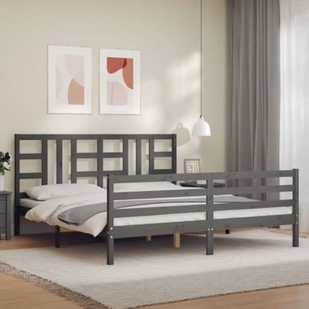 Estructura cama de matrimonio con cabecero madera maciza gris de vidaXL, Camas y somieres - Ref: Foro24-3193938, Precio: 186,...