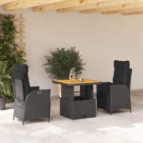 3-teilige Garten-Essgruppe mit schwarzen Kissen aus synthetischem Rattan von vidaXL, Gartensets - Ref: Foro24-3277447, Preis:...