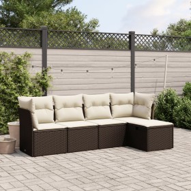 5-teiliges Garten-Essset und braune Kissen aus synthetischem Rattan von vidaXL, Gartensets - Ref: Foro24-3263139, Preis: 308,...