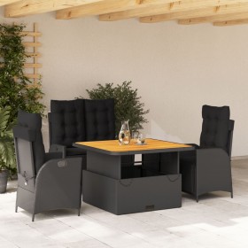 4-teilige Garten-Essgruppe mit schwarzen Kissen aus synthetischem Rattan von vidaXL, Gartensets - Ref: Foro24-3277453, Preis:...