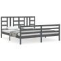 Estructura cama de matrimonio con cabecero madera maciza gris de vidaXL, Camas y somieres - Ref: Foro24-3193938, Precio: 186,...