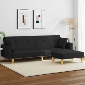 Sofá cama de 2 plazas con taburete tela negro de vidaXL, Sofás - Ref: Foro24-3216242, Precio: 308,86 €, Descuento: %