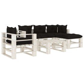 Garden furniture made of 6-piece wooden pallets with black cushions. by vidaXL, Garden sets - Ref: Foro24-3052358, Price: 544...