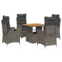 Set comedor de jardín 5 piezas con cojines ratán sintético gris de vidaXL, Conjuntos de jardín - Ref: Foro24-3277458, Precio:...