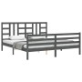 Estructura cama de matrimonio con cabecero madera maciza gris de vidaXL, Camas y somieres - Ref: Foro24-3193938, Precio: 186,...