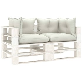 2-seater pallet sofa for wooden garden with beige cushions by vidaXL, Outdoor sofas - Ref: Foro24-3052424, Price: 203,99 €, D...