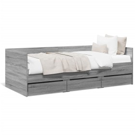 Tumbona con cajones madera ingeniería gris Sonoma 90x190 cm de vidaXL, Camas y somieres - Ref: Foro24-3280830, Precio: 187,65...