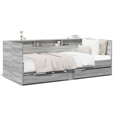 Sonoma gray engineered wood lounger with drawers 90x200 cm by vidaXL, Beds and slatted bases - Ref: Foro24-3280851, Price: 25...