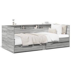 Tumbona con cajones madera ingeniería gris Sonoma 90x190 cm de vidaXL, Camas y somieres - Ref: Foro24-3280858, Precio: 212,33...