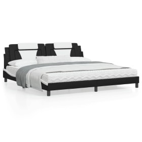 Bed frame with black and white synthetic leather headboard by vidaXL, Beds and slatted bases - Ref: Foro24-3208122, Price: 22...