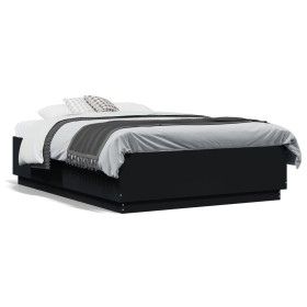 Black engineered wood bed frame 135x190 cm by vidaXL, Beds and slatted bases - Ref: Foro24-3209738, Price: 143,99 €, Discount: %