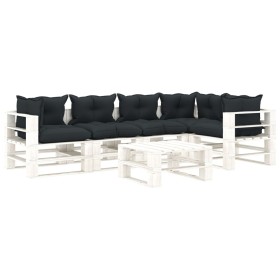 Garden pallet furniture 6 pcs wood anthracite cushions by vidaXL, Garden sets - Ref: Foro24-3052383, Price: 584,99 €, Discoun...