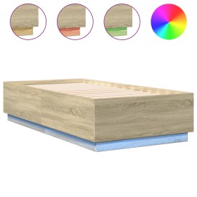 Sonoma oak wood bed frame with LED lights 75x190 cm by vidaXL, Beds and slatted bases - Ref: Foro24-3209669, Price: 120,99 €,...