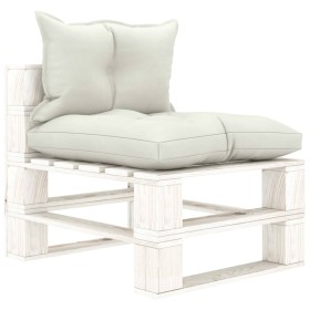 Central pallet sofa for garden made of wood with beige cushions by vidaXL, Outdoor sofas - Ref: Foro24-3052422, Price: 84,48 ...