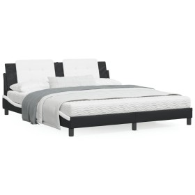 Estructura de cama con luz LED cuero PE negro blanco 180x200 cm de vidaXL, Camas y somieres - Ref: Foro24-3214129, Precio: 19...