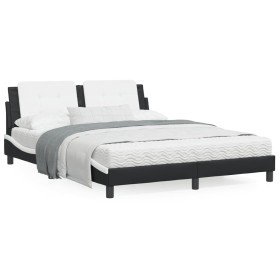 Estructura de cama con luz LED cuero PE negro blanco 160x200 cm de vidaXL, Camas y somieres - Ref: Foro24-3214122, Precio: 20...