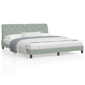 Bed frame with light gray velvet headboard 180x200cm by vidaXL, Beds and slatted bases - Ref: Foro24-3207935, Price: 228,54 €...