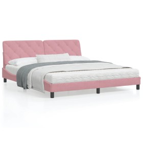 Pink velvet bed frame with headboard 180x200 cm by vidaXL, Beds and slatted bases - Ref: Foro24-3207940, Price: 241,40 €, Dis...