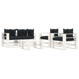 Garden pallet furniture 5 pcs wood anthracite cushions by vidaXL, Garden sets - Ref: Foro24-3052392, Price: 516,99 €, Discoun...