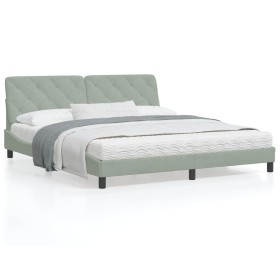 Bett mit hellgrauer Samtmatratze 180x200 cm von vidaXL, Betten und Lattenroste - Ref: Foro24-3208670, Preis: 454,65 €, Rabatt: %