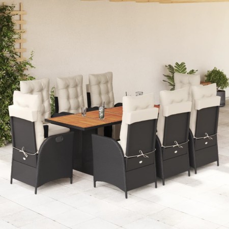 Set de comedor de jardín 9 pzas y cojines ratán sintético negro de vidaXL, Conjuntos de jardín - Ref: Foro24-3213367, Precio:...