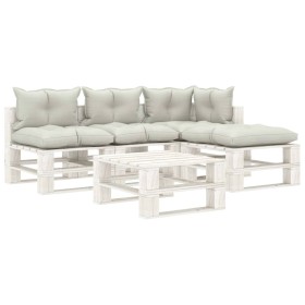 Set muebles de jardín de palets 5 pzas madera con cojines beige de vidaXL, Conjuntos de jardín - Ref: Foro24-3052434, Precio:...