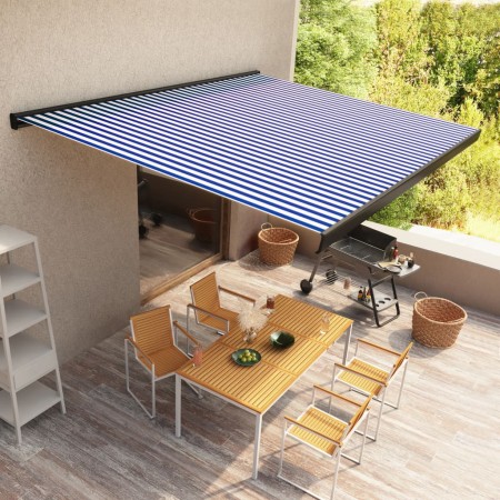 Motorized blue and white retractable awning 400x300 cm by vidaXL, Awnings - Ref: Foro24-3052689, Price: 758,92 €, Discount: %