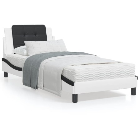 Estructura de cama con cabecero cuero sintético blanco y negro de vidaXL, Camas y somieres - Ref: Foro24-3208155, Precio: 136...