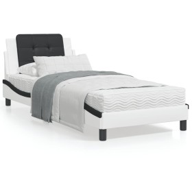 Bed frame with black and white synthetic leather headboard by vidaXL, Beds and slatted bases - Ref: Foro24-3208169, Price: 13...