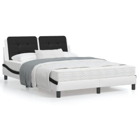 Bed frame with black and white synthetic leather headboard by vidaXL, Beds and slatted bases - Ref: Foro24-3208183, Price: 20...