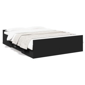 Cama con cajones madera de ingeniería negro 135x190 cm de vidaXL, Camas y somieres - Ref: Foro24-3280315, Precio: 150,99 €, D...