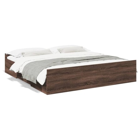 Oak brown engineered wood bed with drawers 180x200 cm by vidaXL, Beds and slatted bases - Ref: Foro24-3280278, Price: 170,57 ...