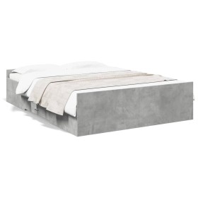 Cama con cajones madera ingeniería gris hormigón 135x190 cm de vidaXL, Camas y somieres - Ref: Foro24-3280317, Precio: 146,33...