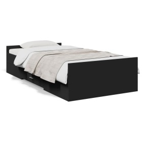 Black engineered wood bed with drawers 90x190 cm by vidaXL, Beds and slatted bases - Ref: Foro24-3280343, Price: 126,25 €, Di...