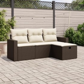 4-teilige Gartensofagarnitur und braune synthetische Rattankissen von vidaXL, Gartensets - Ref: Foro24-3263449, Preis: 267,58...