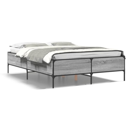 Estructura cama madera ingeniería metal gris Sonoma 160x200 cm de vidaXL, Camas y somieres - Ref: Foro24-3279790, Precio: 146...