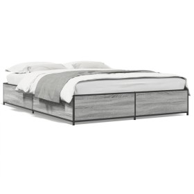 Estructura cama madera ingeniería metal gris Sonoma 150x200 cm de vidaXL, Camas y somieres - Ref: Foro24-3279840, Precio: 126...