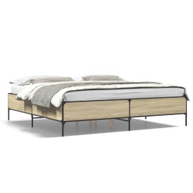 Sonoma oak metal engineered wood bed frame 200x200 cm by vidaXL, Beds and slatted bases - Ref: Foro24-3279778, Price: 147,99 ...