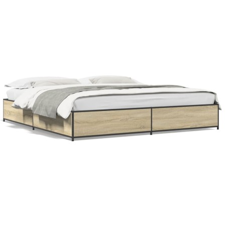 Estructura cama madera ingeniería metal roble Sonoma 180x200 cm de vidaXL, Camas y somieres - Ref: Foro24-3279828, Precio: 13...