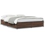 Estructura cama madera ingeniería metal marrón roble 135x190 cm de vidaXL, Camas y somieres - Ref: Foro24-3279861, Precio: 12...