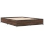 Estructura cama madera ingeniería metal marrón roble 135x190 cm de vidaXL, Camas y somieres - Ref: Foro24-3279861, Precio: 12...