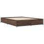 Estructura cama madera ingeniería metal marrón roble 135x190 cm de vidaXL, Camas y somieres - Ref: Foro24-3279861, Precio: 12...