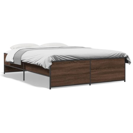 Estructura cama madera ingeniería metal marrón roble 120x190 cm de vidaXL, Camas y somieres - Ref: Foro24-3279911, Precio: 12...