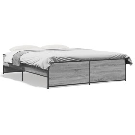 Estructura cama madera ingeniería metal gris Sonoma 160x200 cm de vidaXL, Camas y somieres - Ref: Foro24-3279880, Precio: 143...