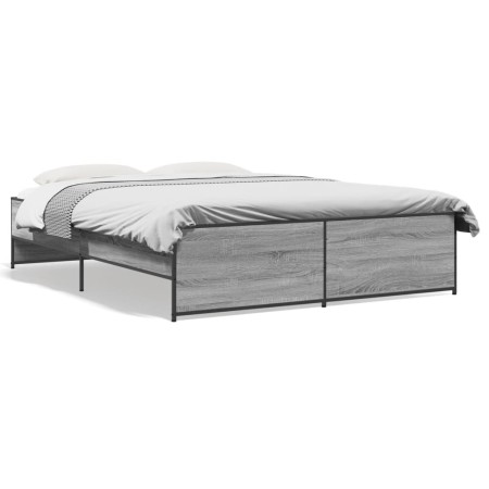 Sonoma gray metal engineered wood bed frame 160x200 cm by vidaXL, Beds and slatted bases - Ref: Foro24-3279880, Price: 144,99...