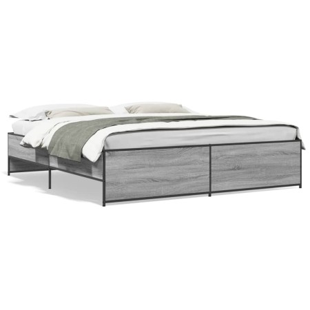 Estructura cama madera ingeniería metal gris Sonoma 180x200 cm de vidaXL, Camas y somieres - Ref: Foro24-3279875, Precio: 151...