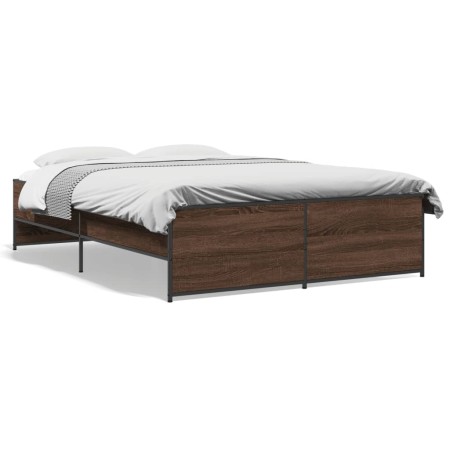 Oak brown metal engineered wood bed frame 120x200 cm by vidaXL, Beds and slatted bases - Ref: Foro24-3279896, Price: 134,76 €...