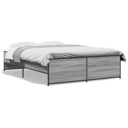 Estructura cama madera ingeniería metal gris Sonoma 135x190 cm de vidaXL, Camas y somieres - Ref: Foro24-3279905, Precio: 133...